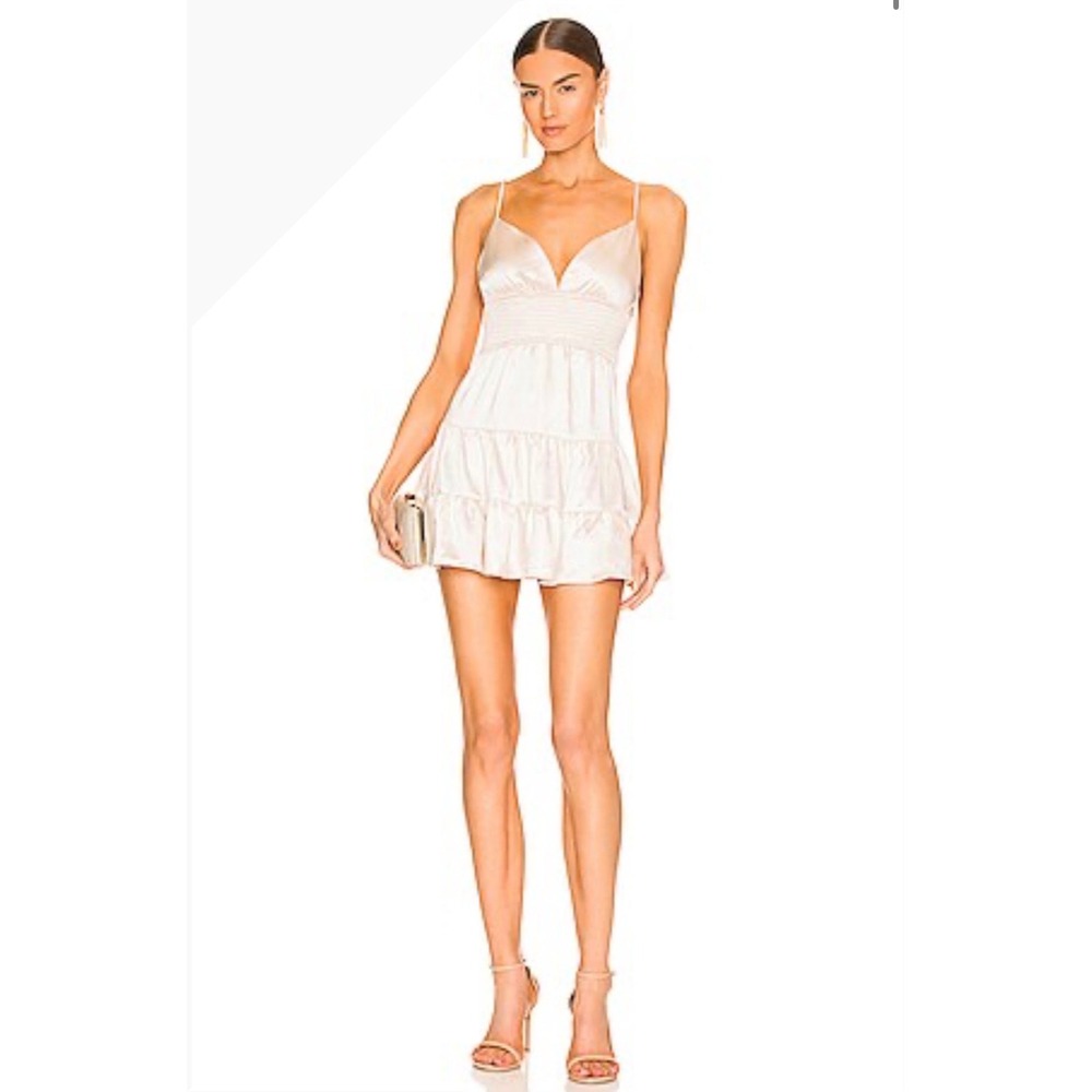 ELLIATT x Revolve Rylin Mini Dress‎ Womens S Pearl Satin Tiered Bodycon Bridal